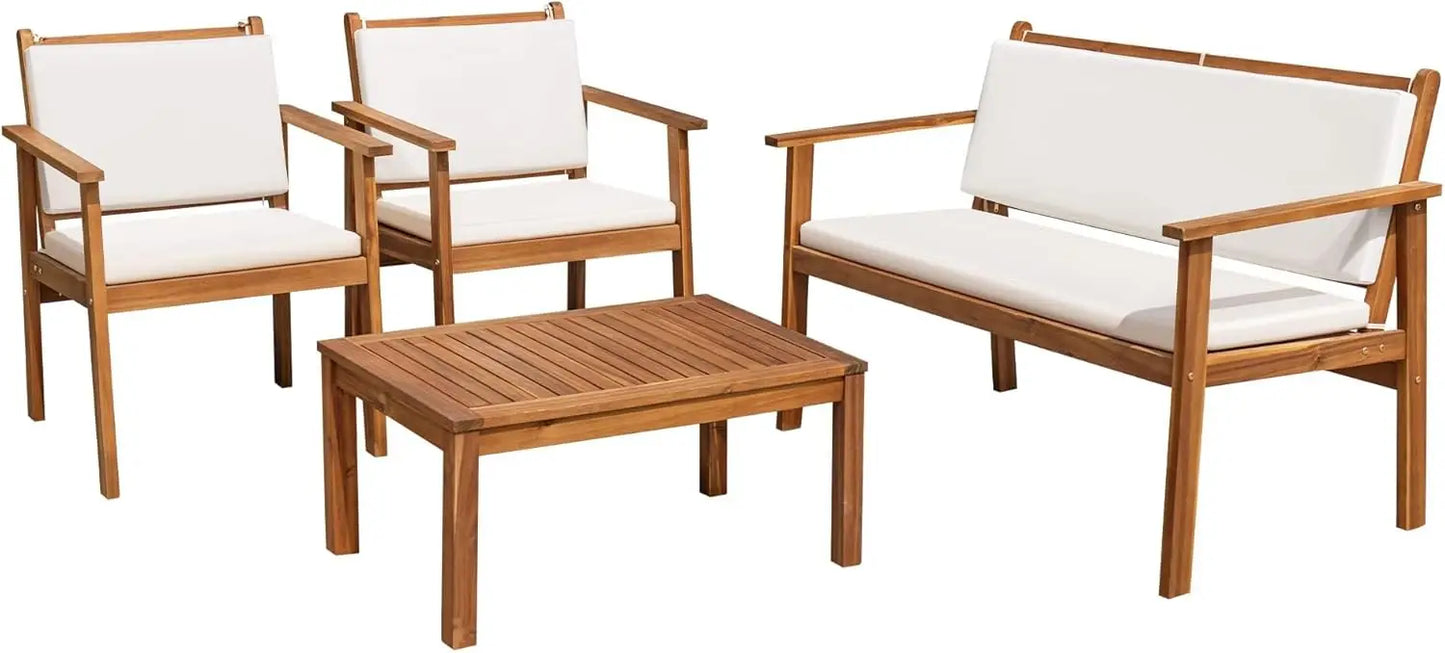Flamaker Patio Chairs Acacia Wood Outdoor Set With Coffee Table