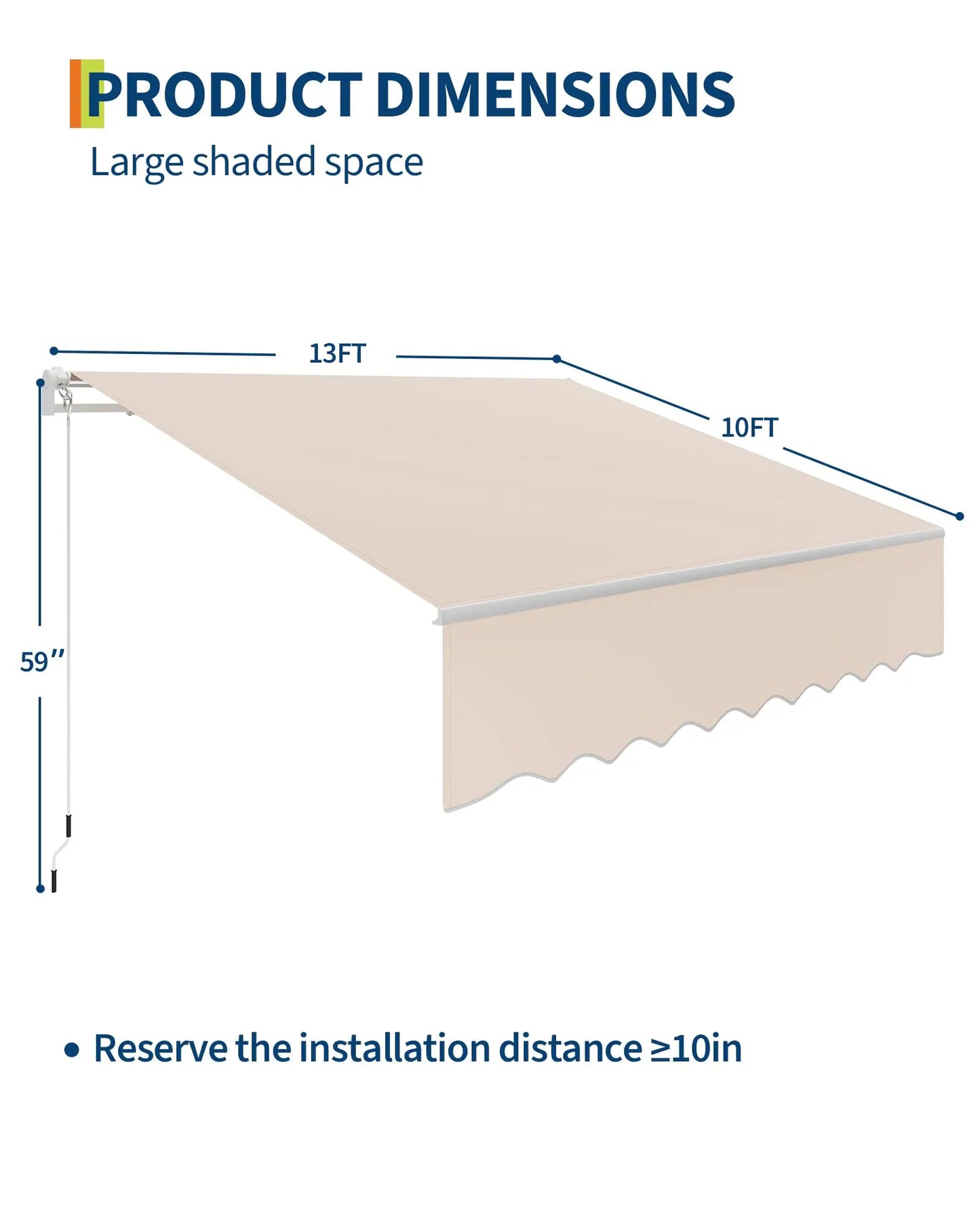 HiMISS Manual Retractable Patio Awning With Heavy Duty Aluminum Frame
