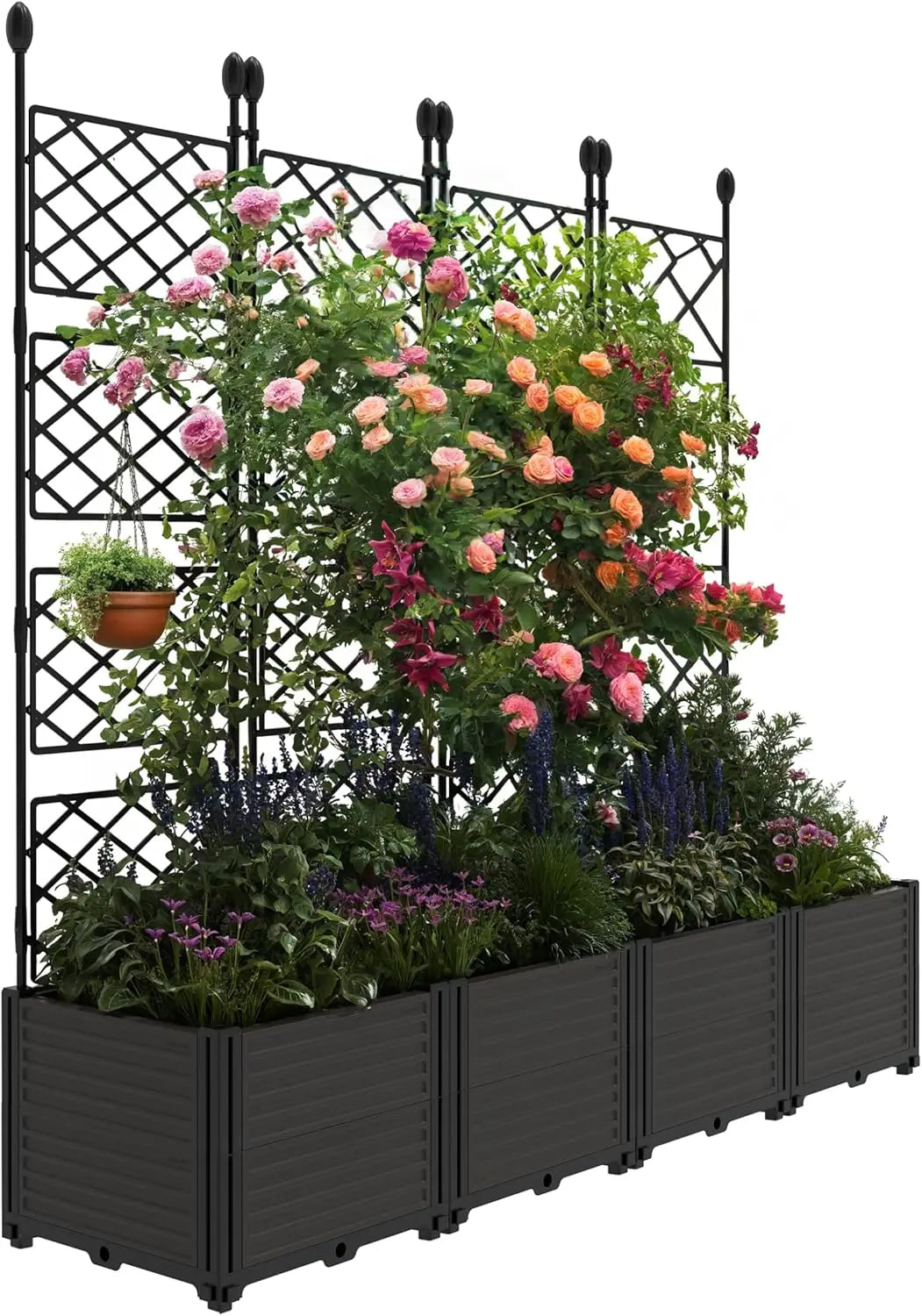 TWISTER.CK Plastic Planter Box With Trellis Rack For Gardens
