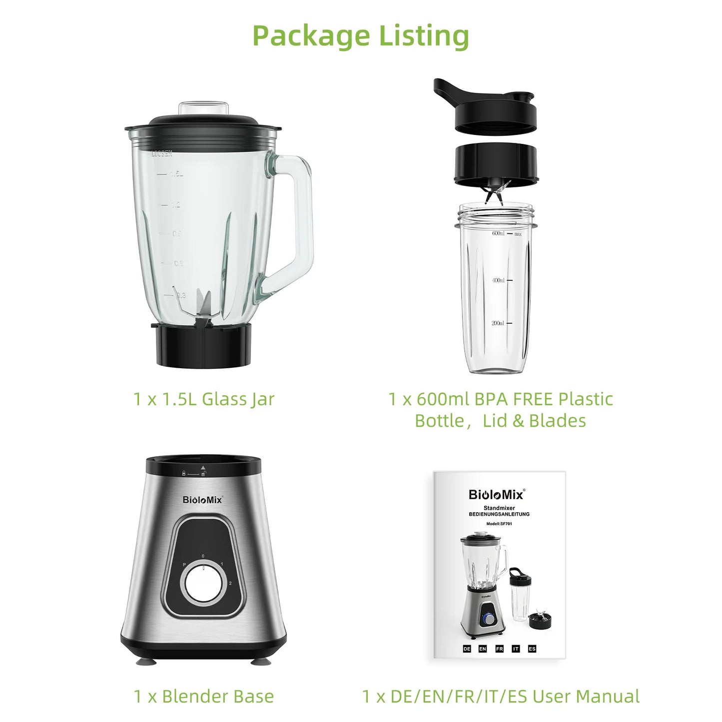 Biolomix 1300W Smoothie Maker Personal Blender For Frozen Drinks