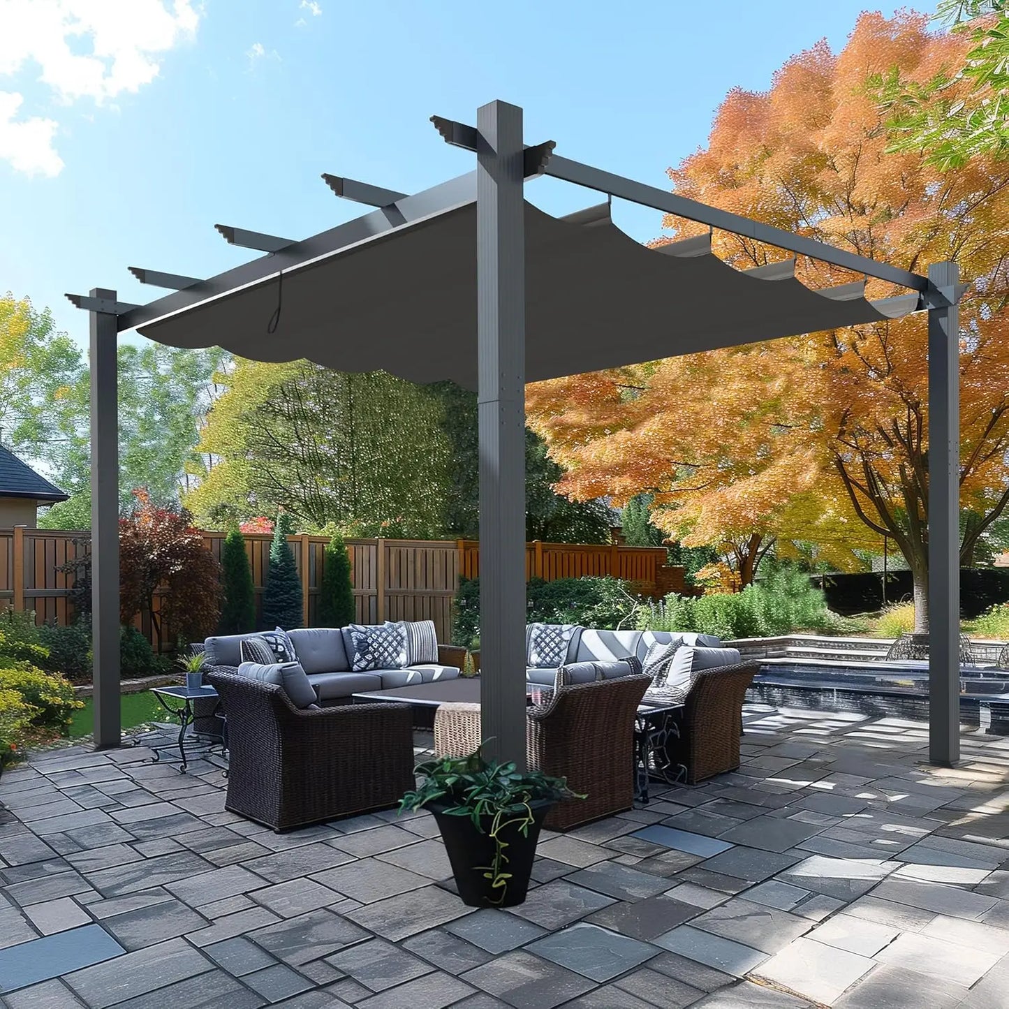 Aluminum Pergola With Retractable Canopy Heavy-Duty