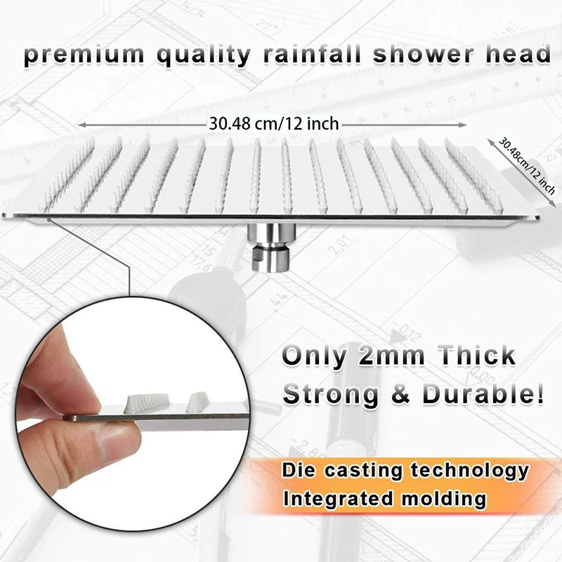 Wanmivezlo LED Square Rain Shower Head Brass UltraThin Ceiling Mount