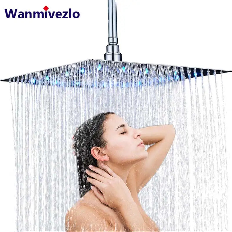 Wanmivezlo LED Square Rain Shower Head Brass UltraThin Ceiling Mount