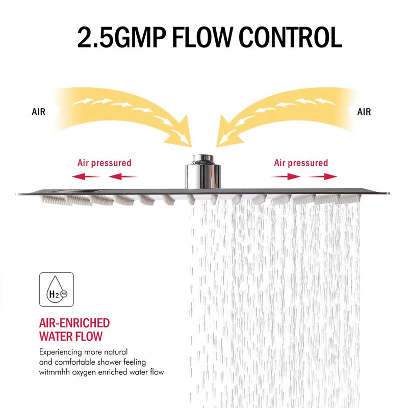 Wanmivezlo LED Square Rain Shower Head Brass UltraThin Ceiling Mount