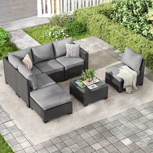 Farini Patio Sectional Sofa Set Outdoor Furniture With Ottoman