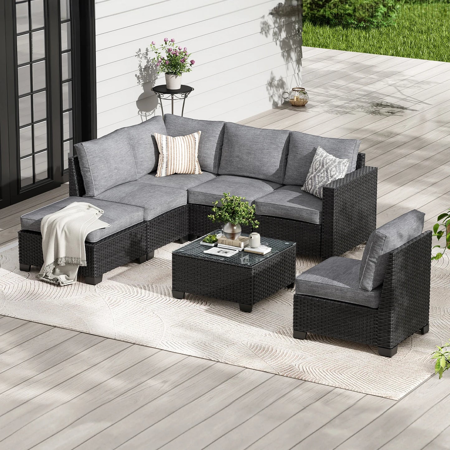 Farini Patio Sectional Sofa Set Outdoor Furniture With Ottoman