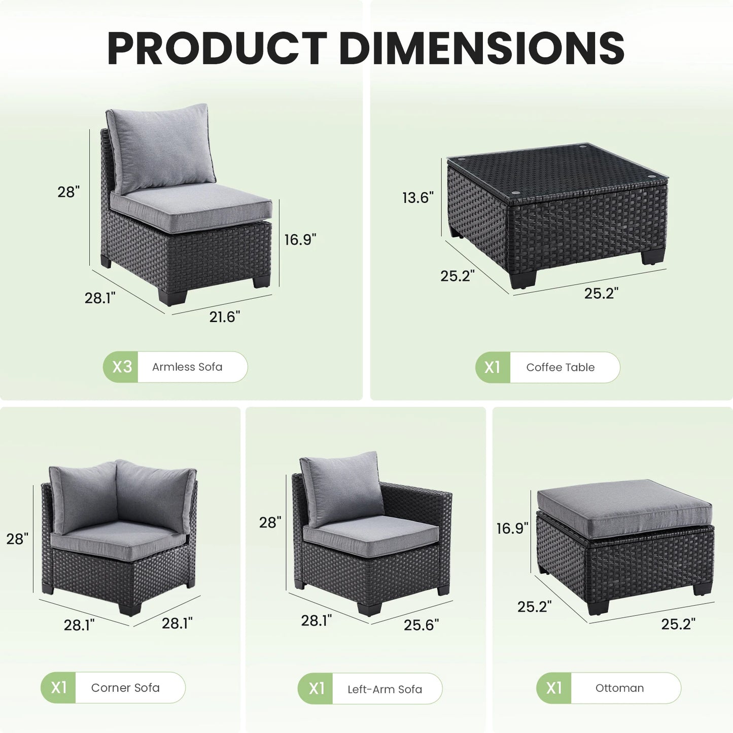 Farini Patio Sectional Sofa Set Outdoor Furniture With Ottoman