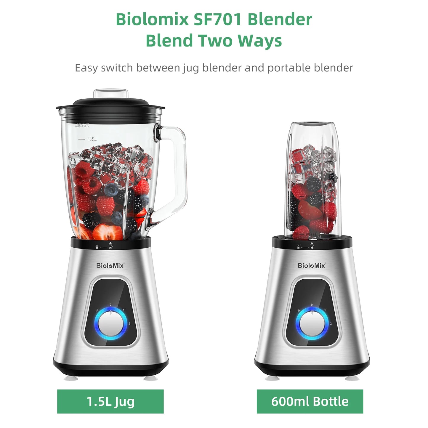Biolomix 1300W Smoothie Maker Personal Blender For Frozen Drinks