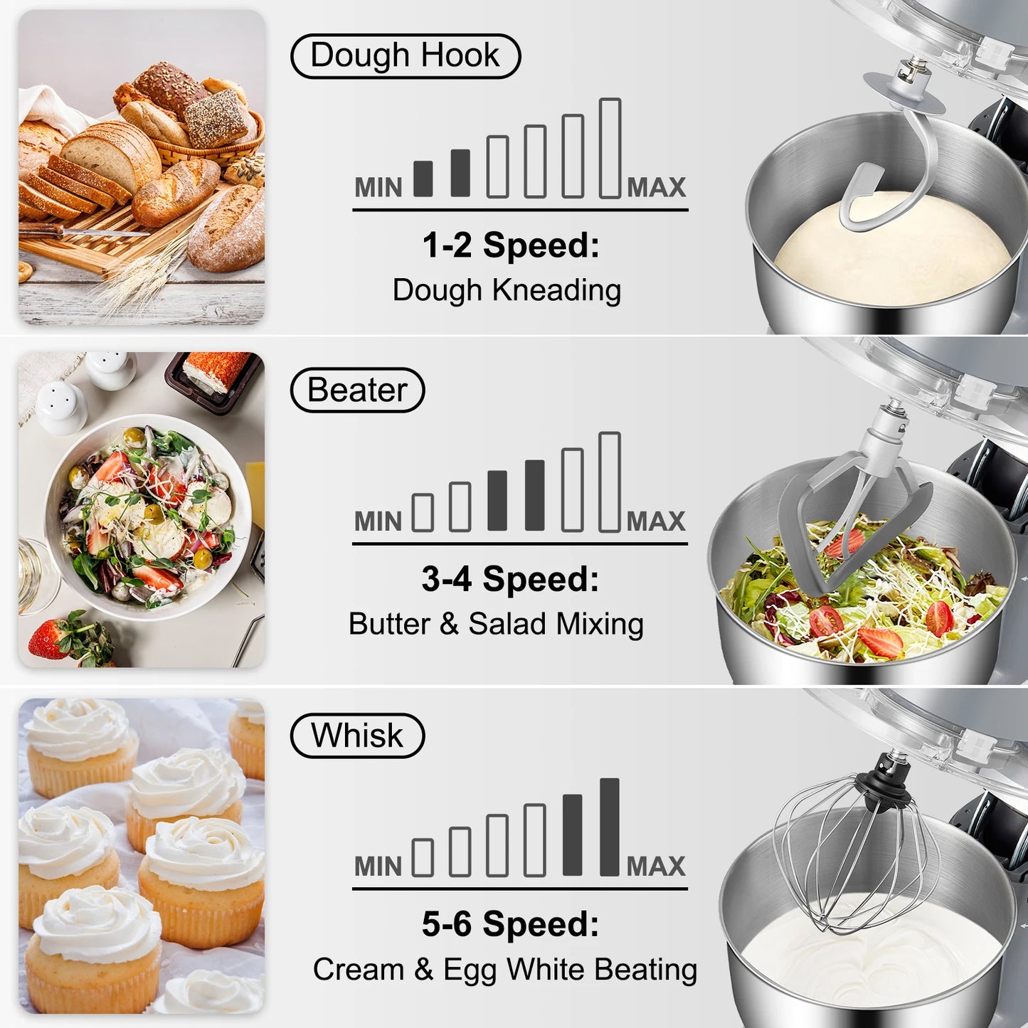 VEVOR Stand Mixer Electric Dough Mixer 6 Speeds LCD Screen