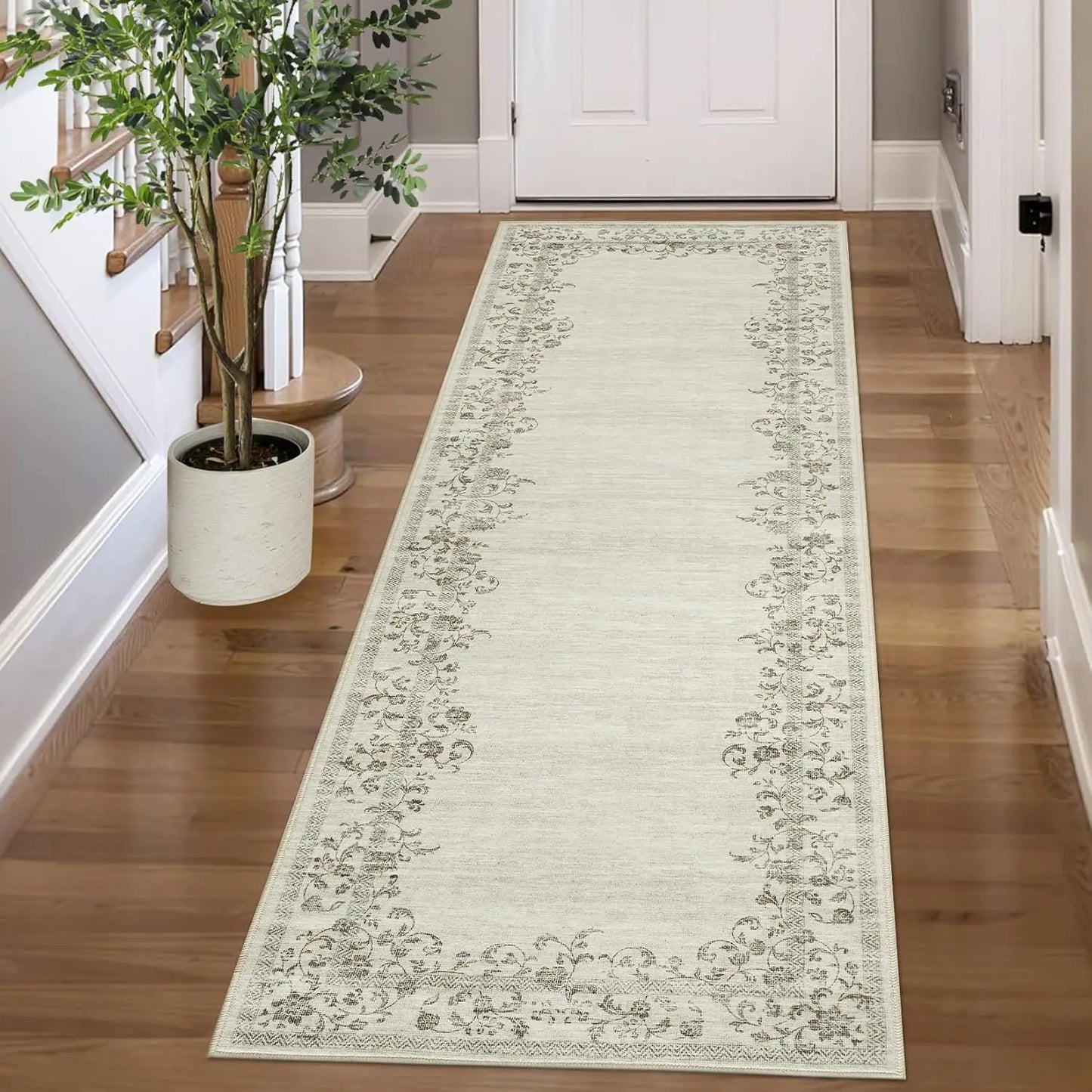 HiMISS Washable Area Rug For Living Room Floral Border