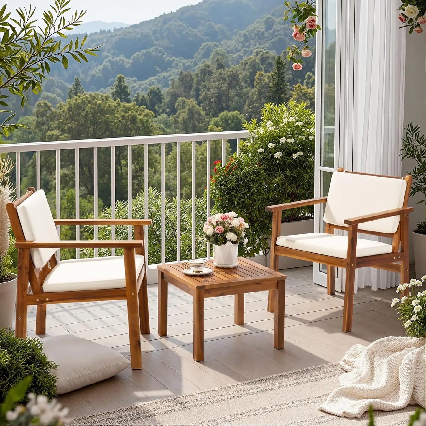 Flamaker Patio Chairs Acacia Wood Outdoor Set With Coffee Table