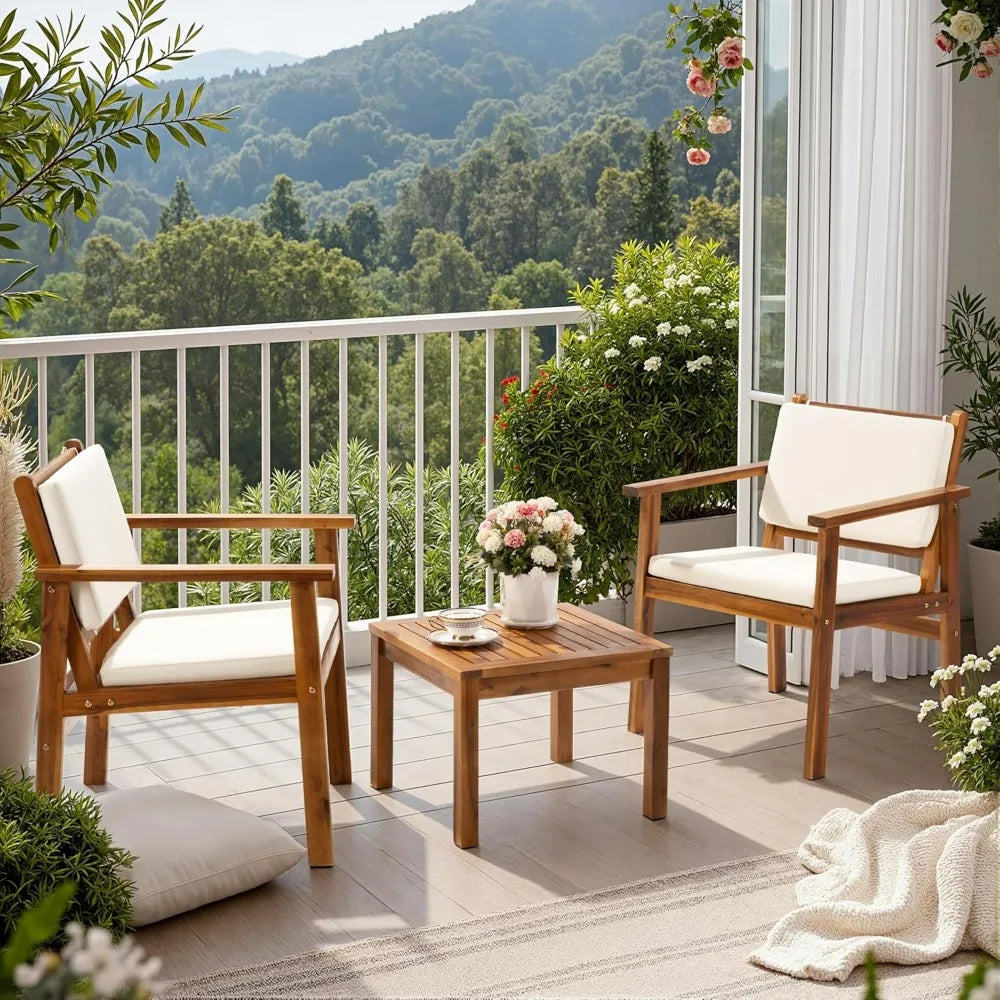 Flamaker Patio Chairs Acacia Wood Outdoor Set With Coffee Table
