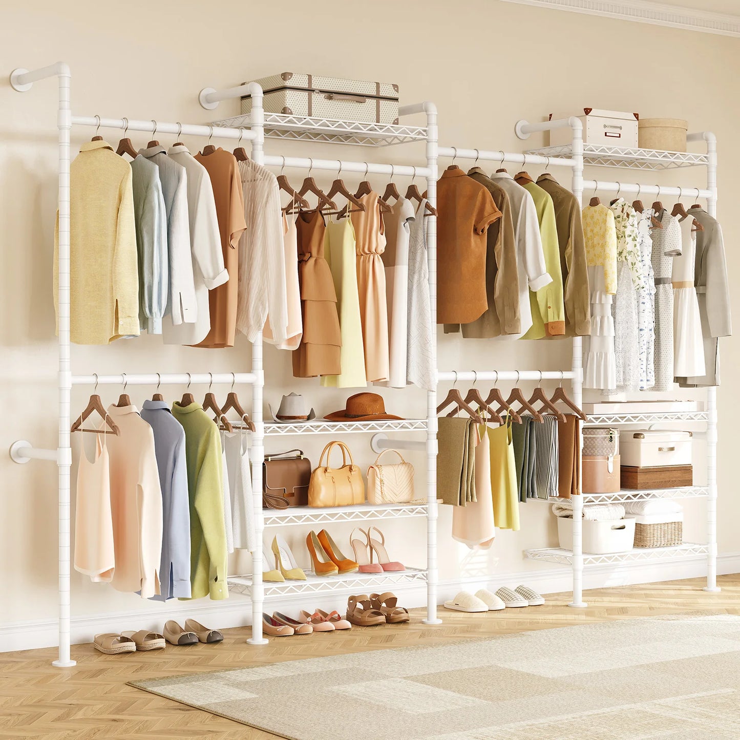 L4 Wall Mounted Industrial Pipe Clothes Rack Closet Organizer System