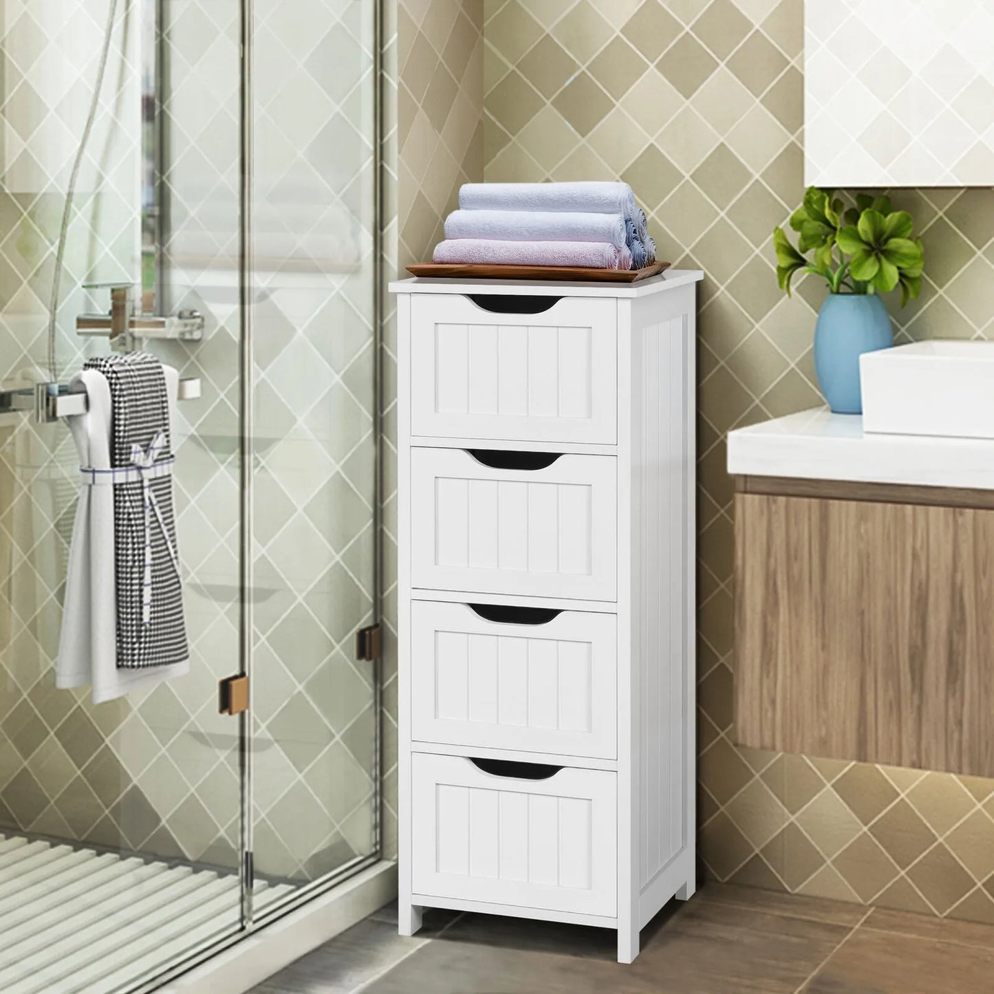 FCH 4-Drawer Bathroom Floor Cabinet Free Standing Wood Storage