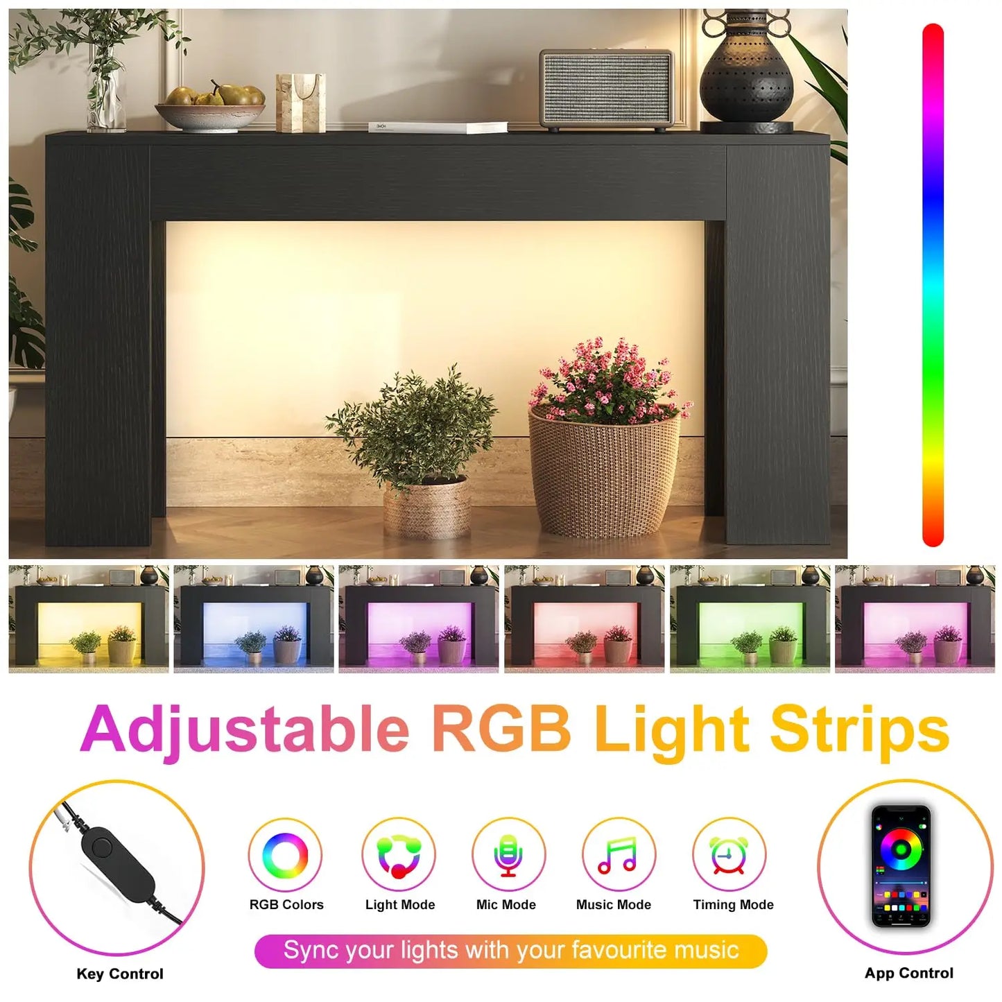 Guangbai LED Light Farmhouse Console Table Entryway