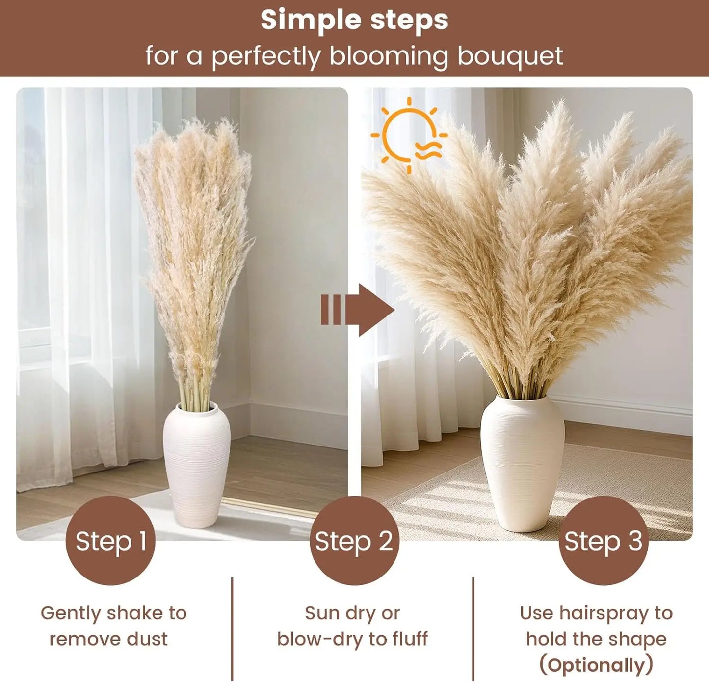 Dried Pampas Grass Bouquet 16 Pieces Boho Neutral Home Decor