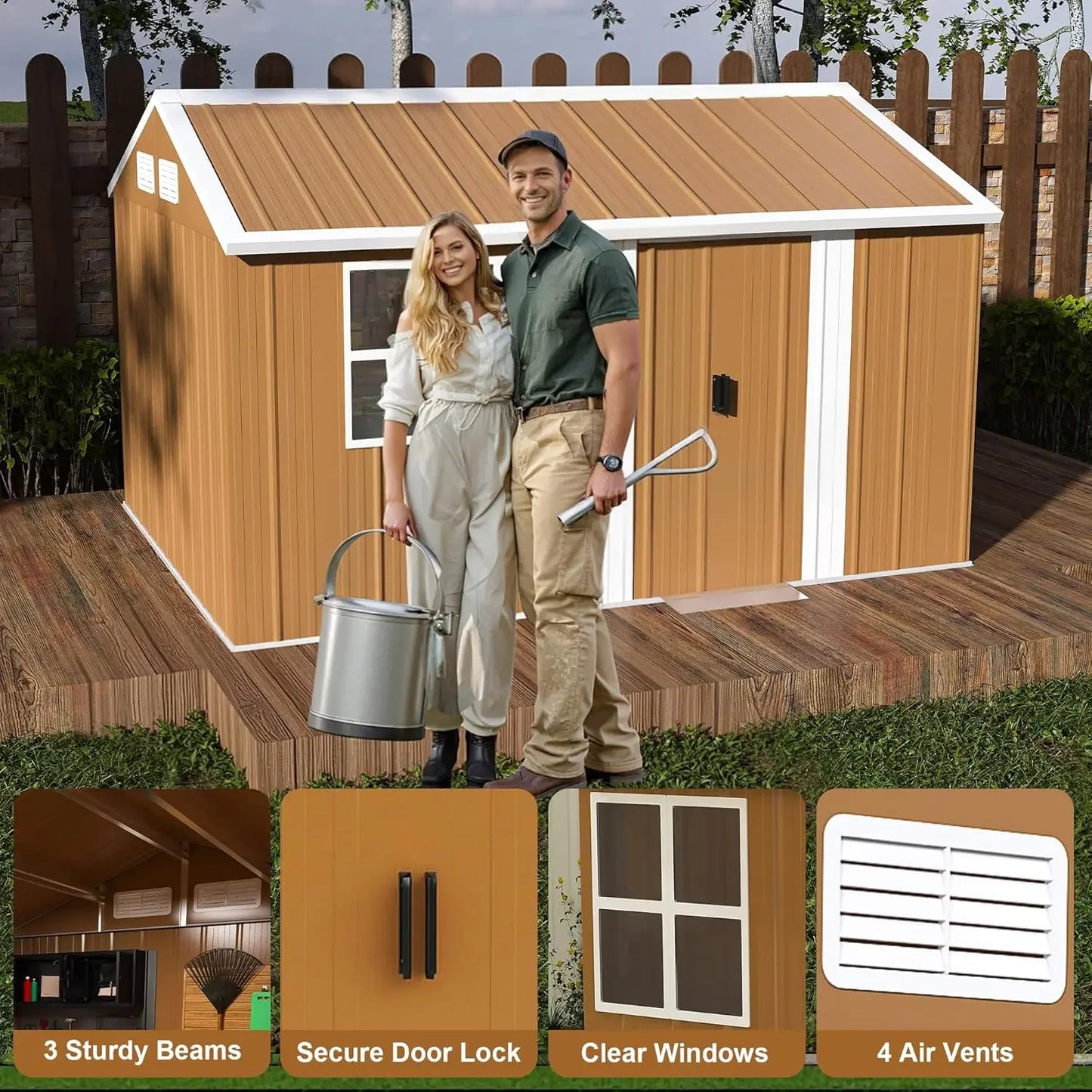 Heavy-Duty Metal Outdoor Storage Shed With Windows And Ventilation