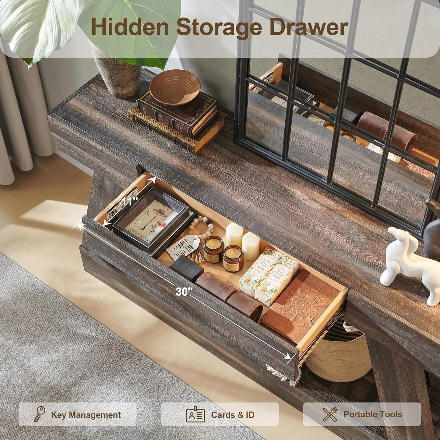 Tongyue Farmhouse Entryway Table With Drawer And Storage