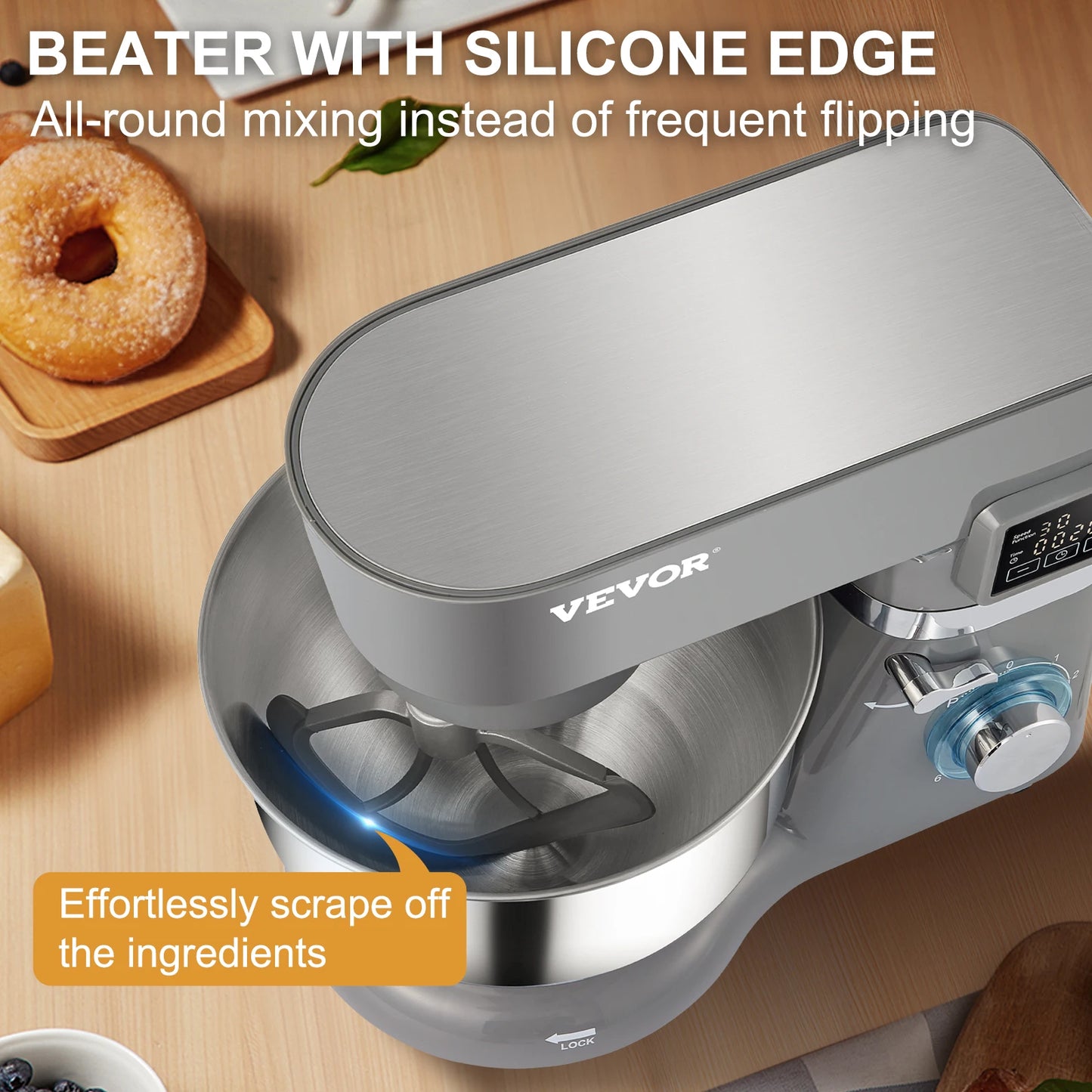 VEVOR Stand Mixer Electric Dough Mixer 6 Speeds LCD Screen
