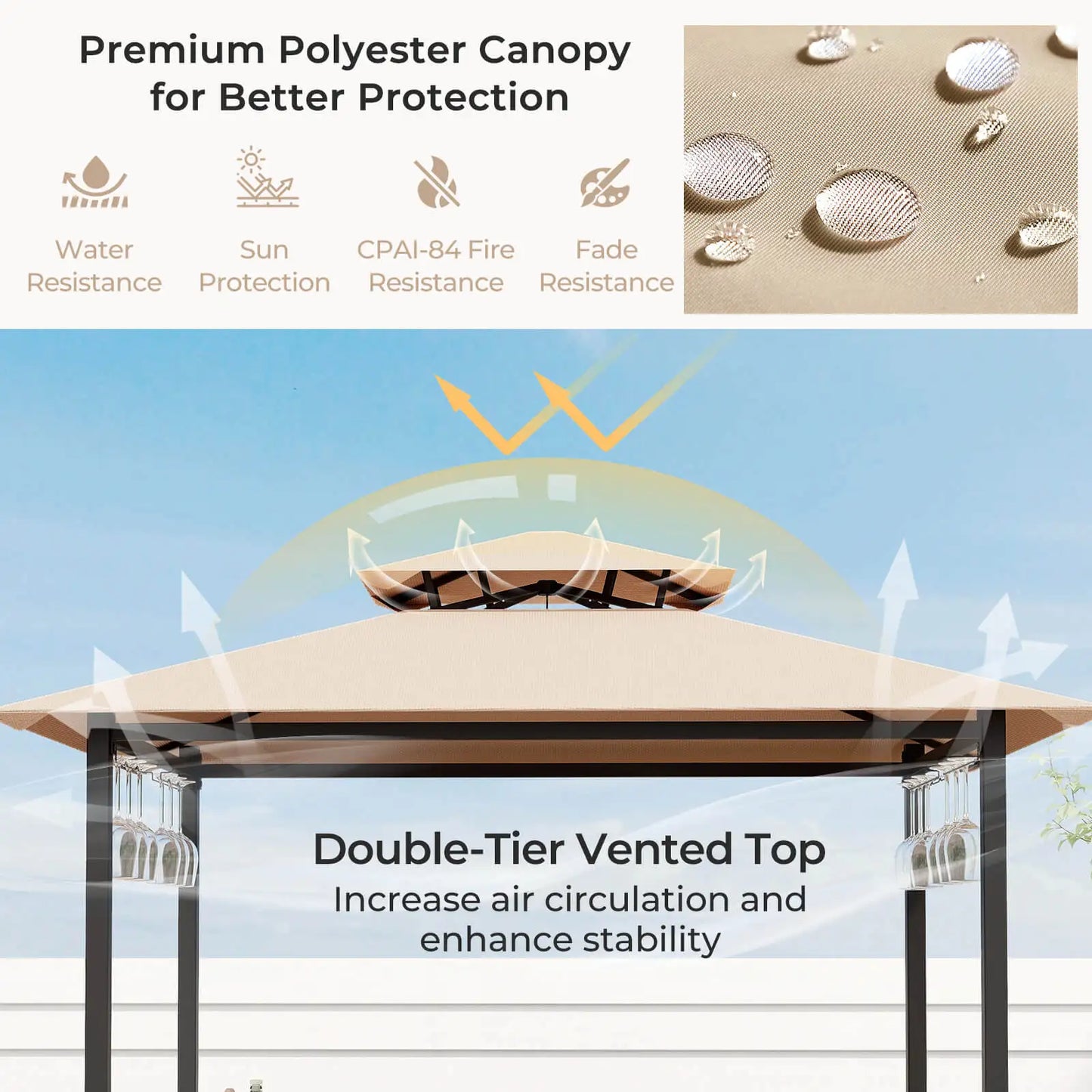 HOMASIS 3 Piece Patio Bar Set With Tempered Glass Bar Table And Storage Shelves