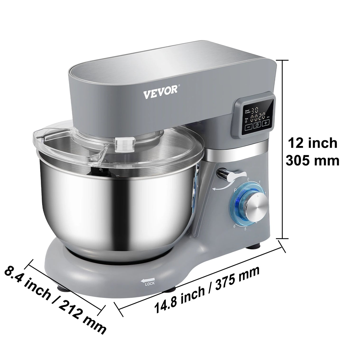 VEVOR Stand Mixer Electric Dough Mixer 6 Speeds LCD Screen