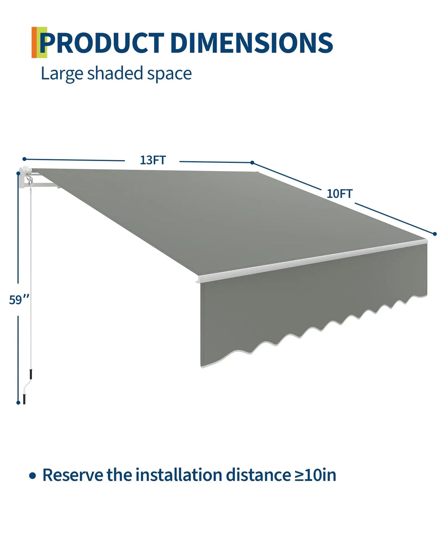HiMISS Manual Retractable Patio Awning With Heavy Duty Aluminum Frame