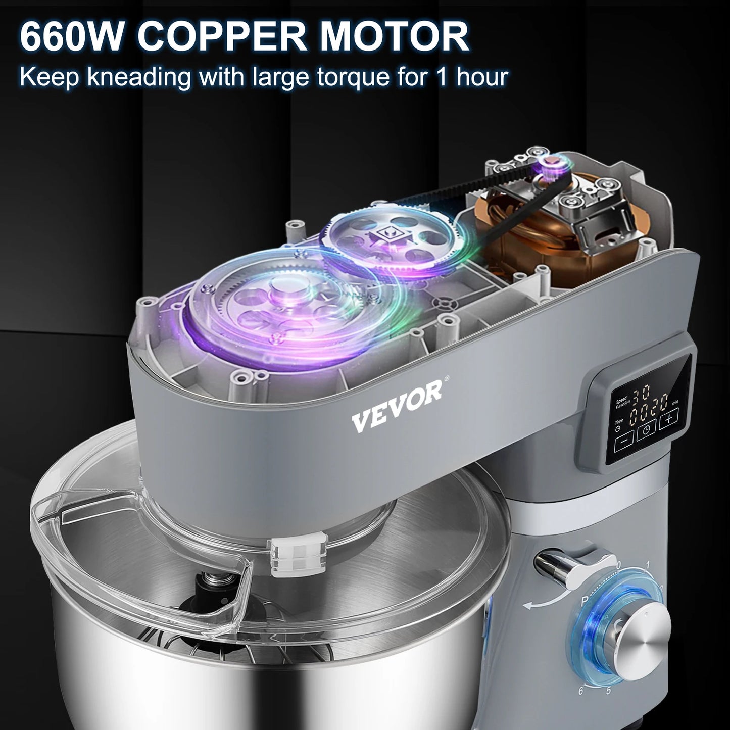 VEVOR Stand Mixer Electric Dough Mixer 6 Speeds LCD Screen