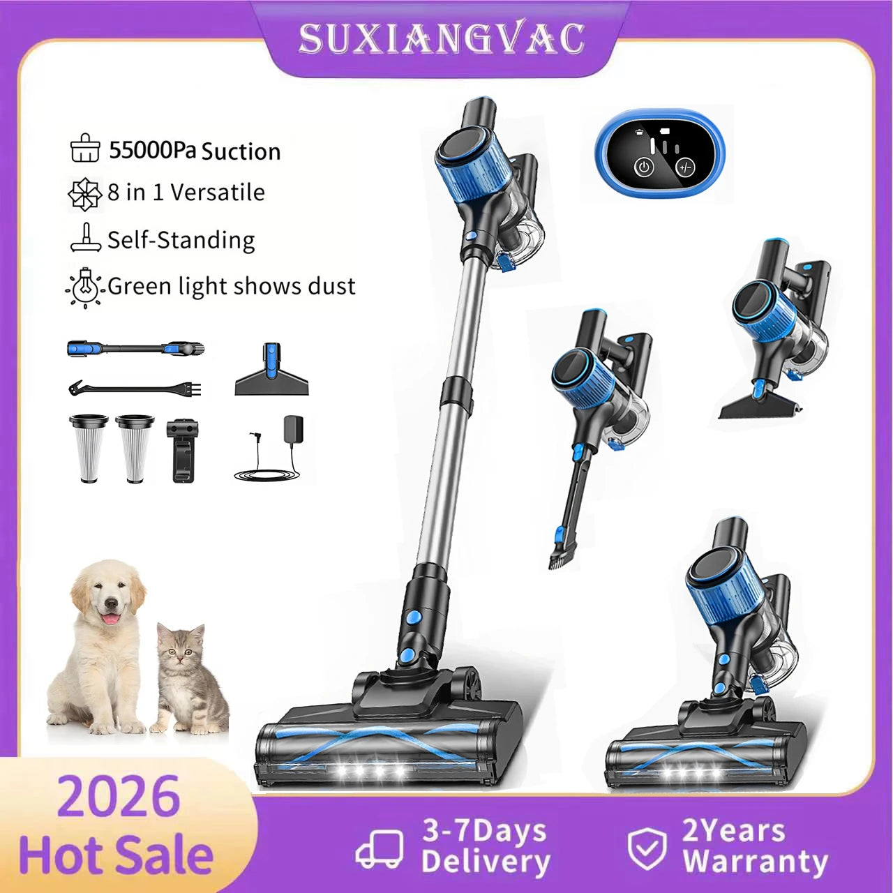 SUXIANGVAC Cordless Vacuum Cleaner 8-in-1 Suction Modes