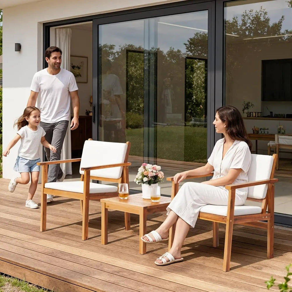 Flamaker Patio Chairs Acacia Wood Outdoor Set With Coffee Table