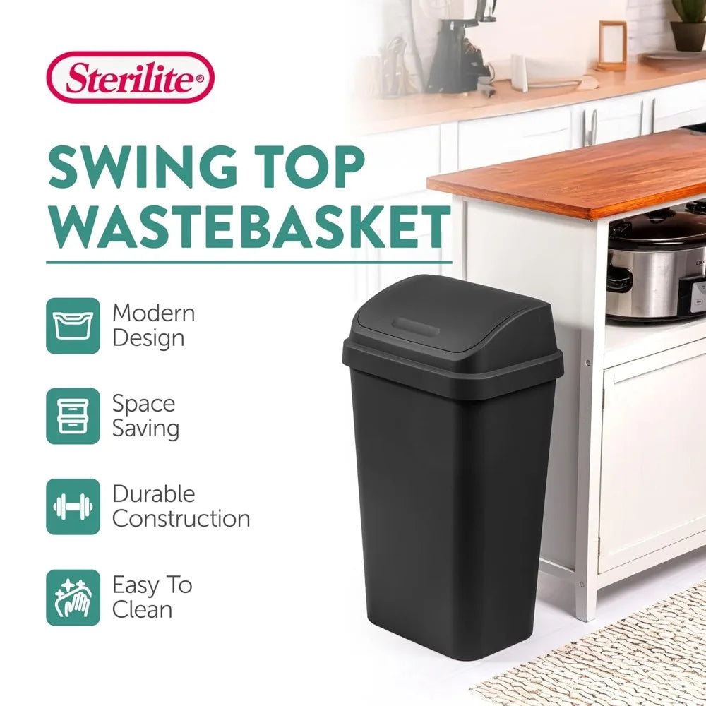 Swing Top Trash Cans 4-Pack For Kitchen Bathroom Office