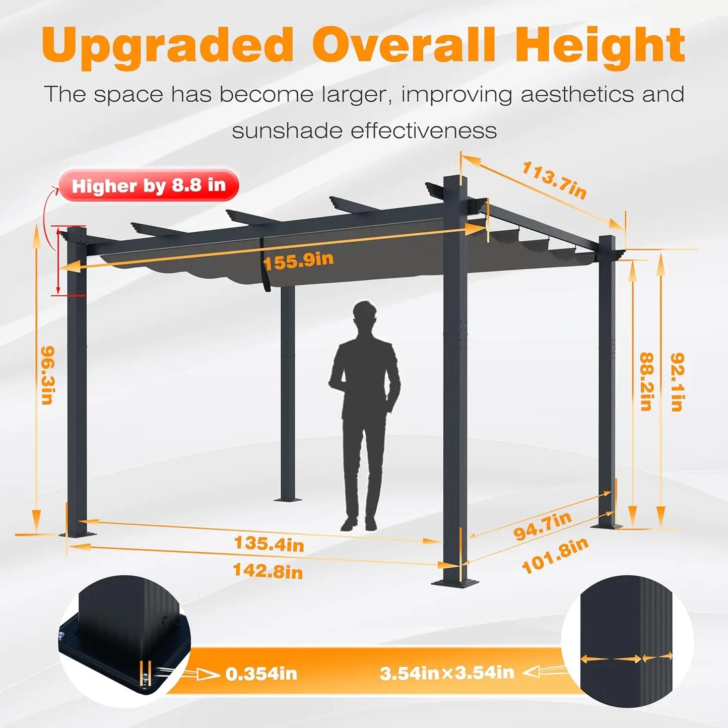 Aluminum Pergola With Retractable Canopy Heavy-Duty