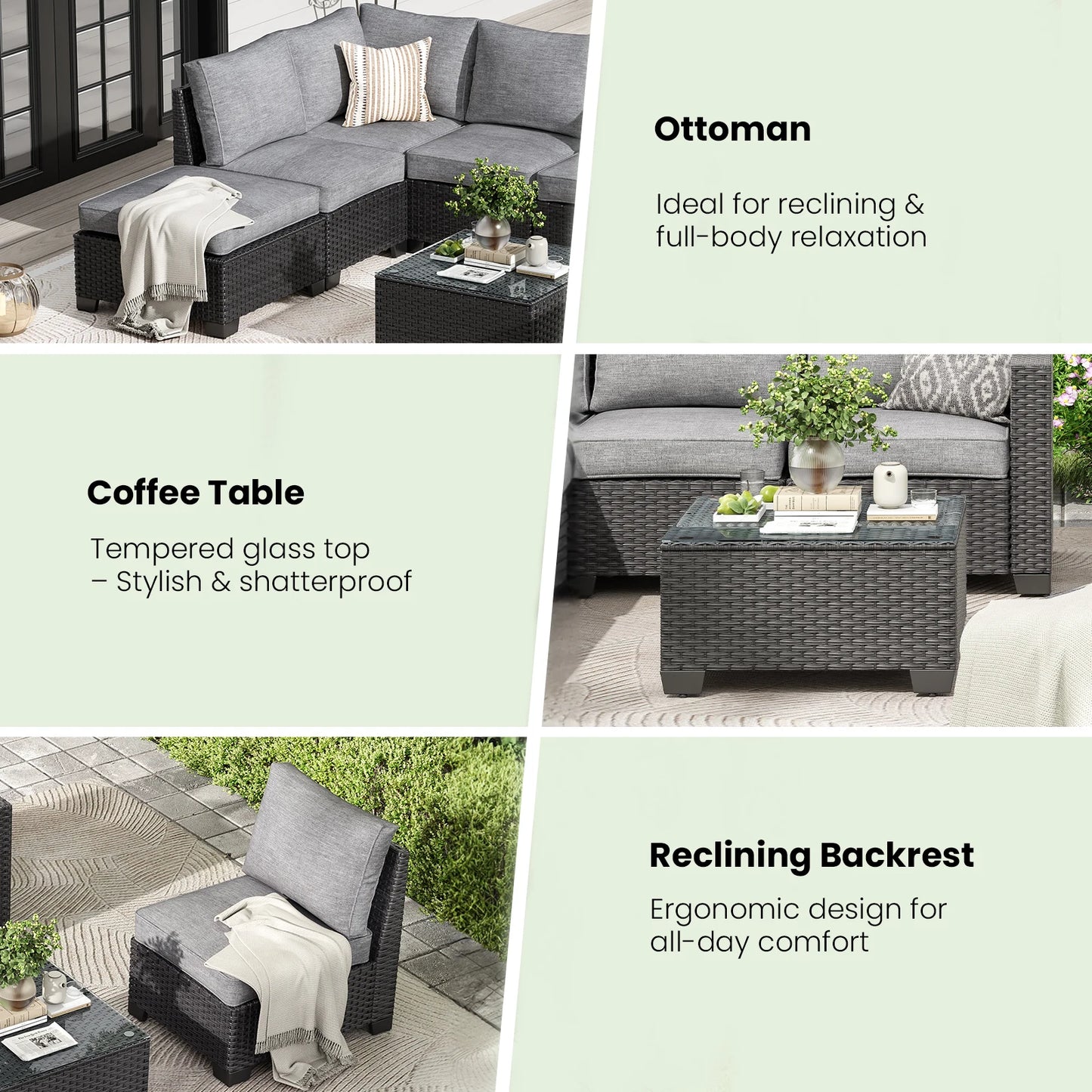 Farini Patio Sectional Sofa Set Outdoor Furniture With Ottoman