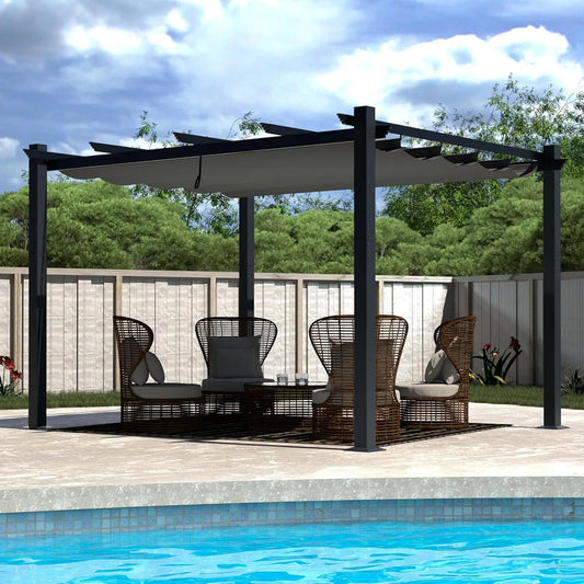 Aluminum Pergola With Retractable Canopy Heavy-Duty