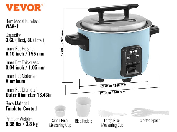 VEVOR Commercial Rice Cooker With Aluminum Nonstick Inner Pot 24 Hour Keep Warm
