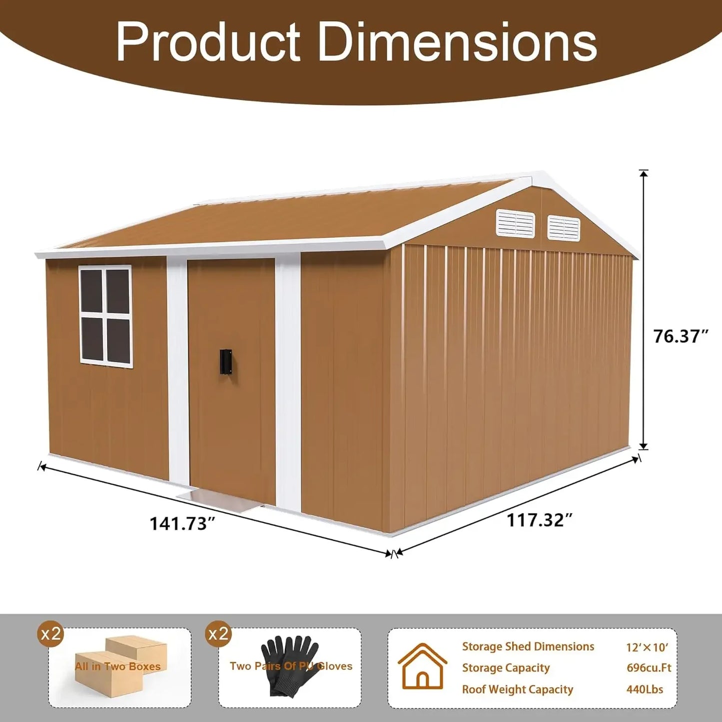 Heavy-Duty Metal Outdoor Storage Shed With Windows And Ventilation
