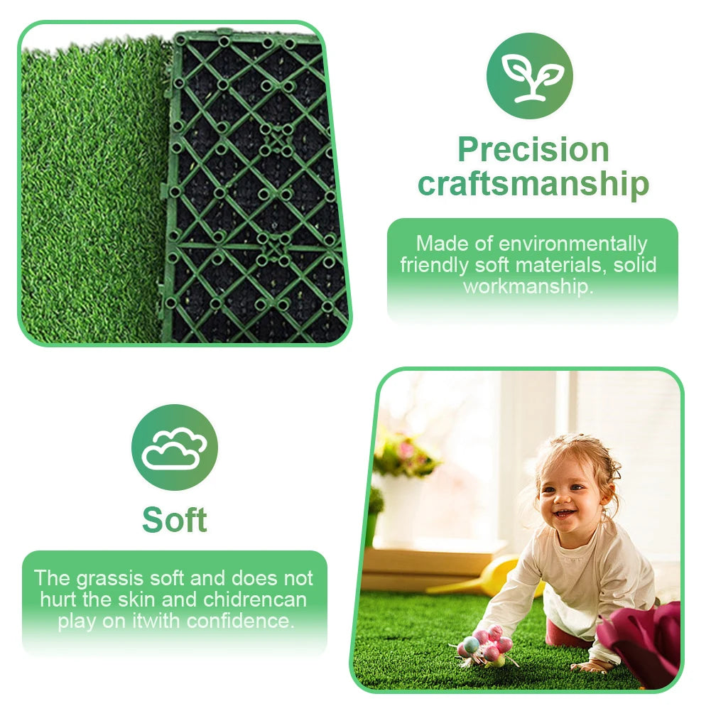 Realistic Grass Turf Tiles Interlocking Square Garden Decor Flooring
