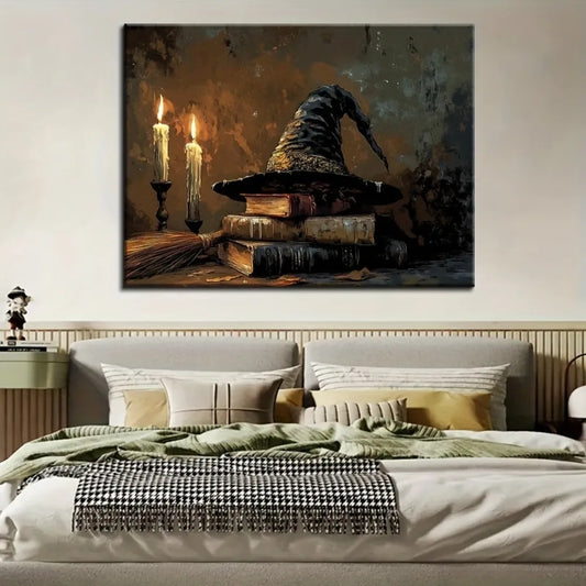 Solid Wood Picture Frame With Halloween Witch Wall Art
