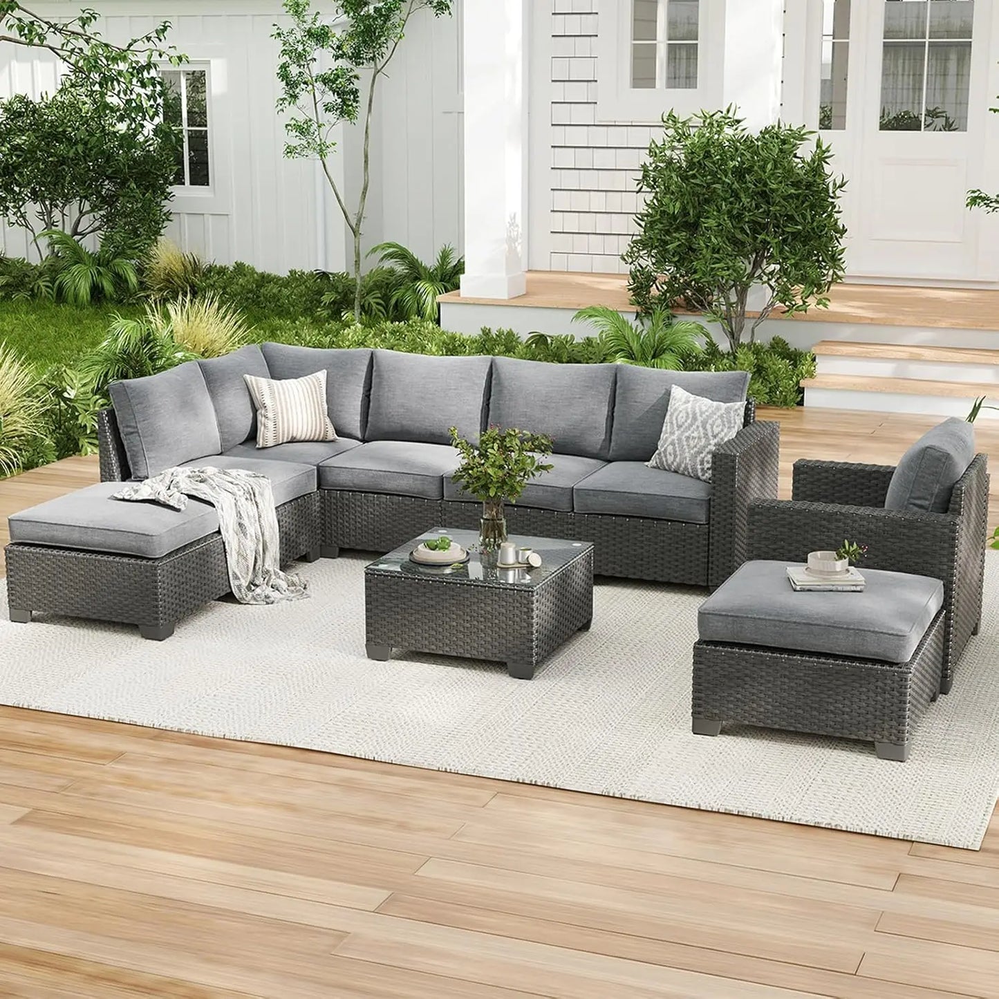 Farini Patio Sectional Sofa Set Outdoor Furniture With Ottoman