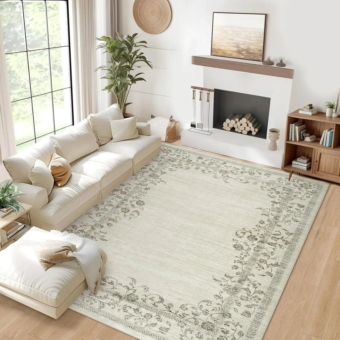 HiMISS Washable Area Rug For Living Room Floral Border