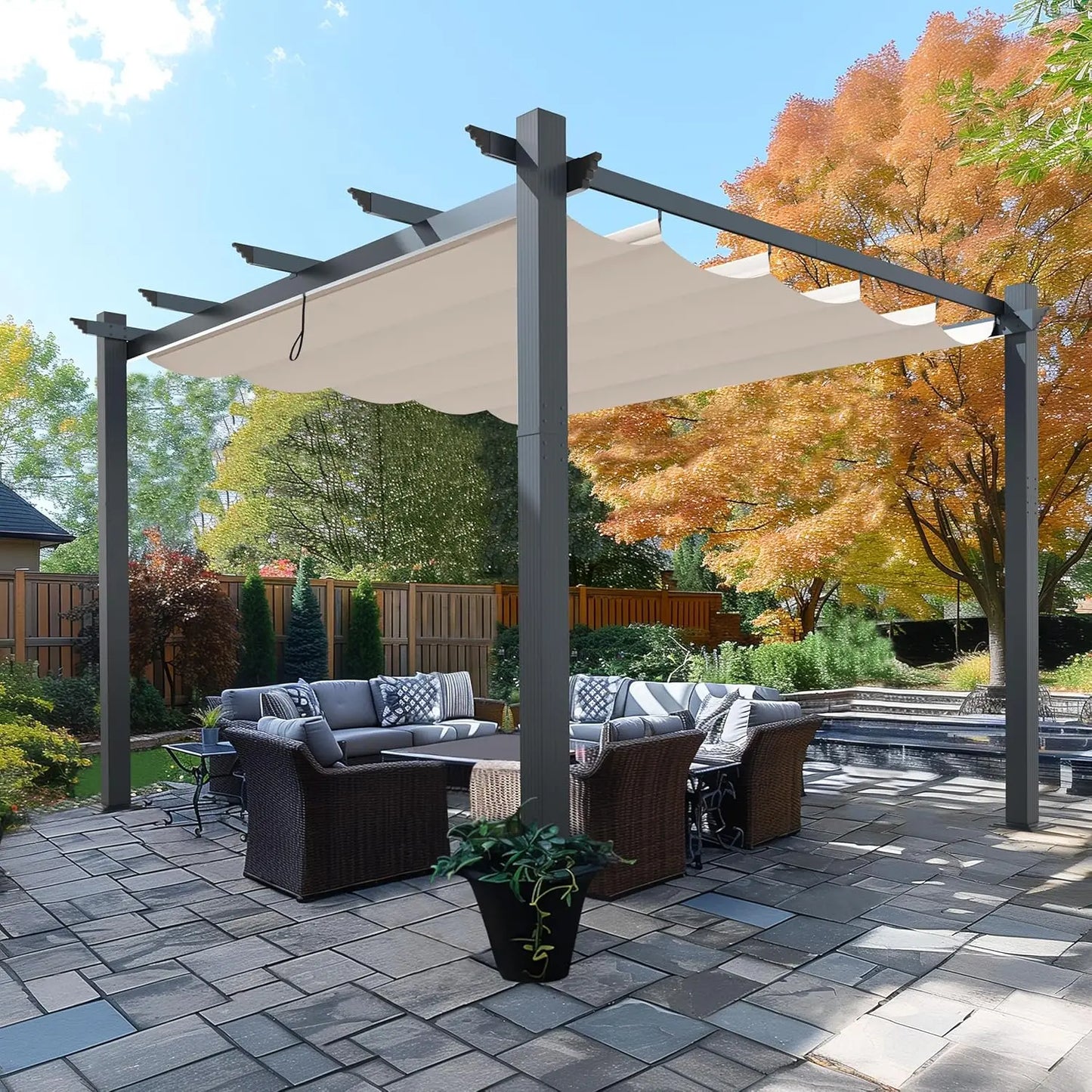 Aluminum Pergola With Retractable Canopy Heavy-Duty