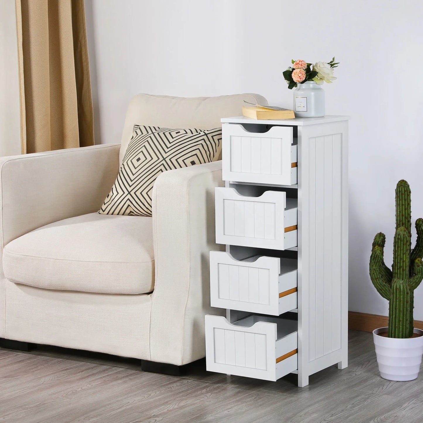 FCH 4-Drawer Bathroom Floor Cabinet Free Standing Wood Storage
