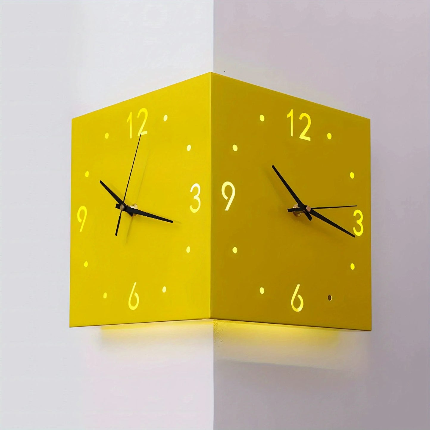 Double-Sided Luminous Corner Wall Clock With Silent Operation