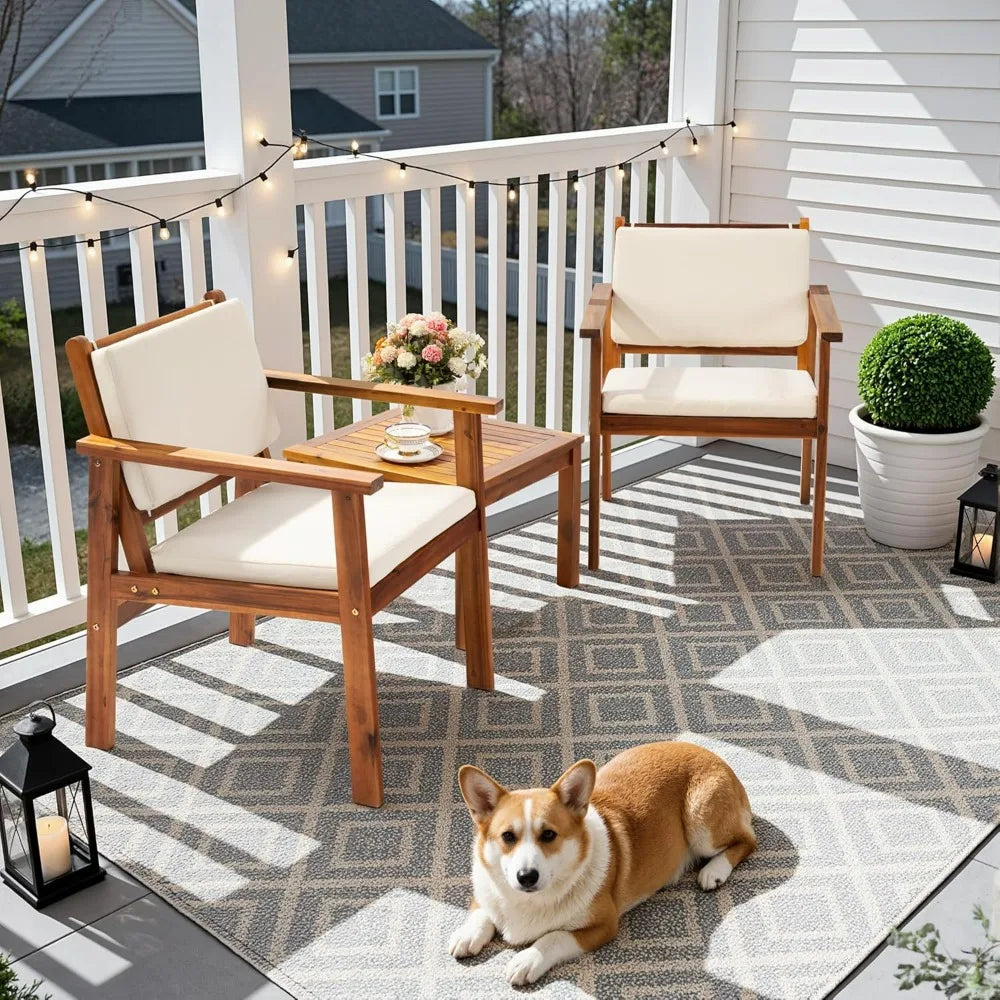 Flamaker Patio Chairs Acacia Wood Outdoor Set With Coffee Table