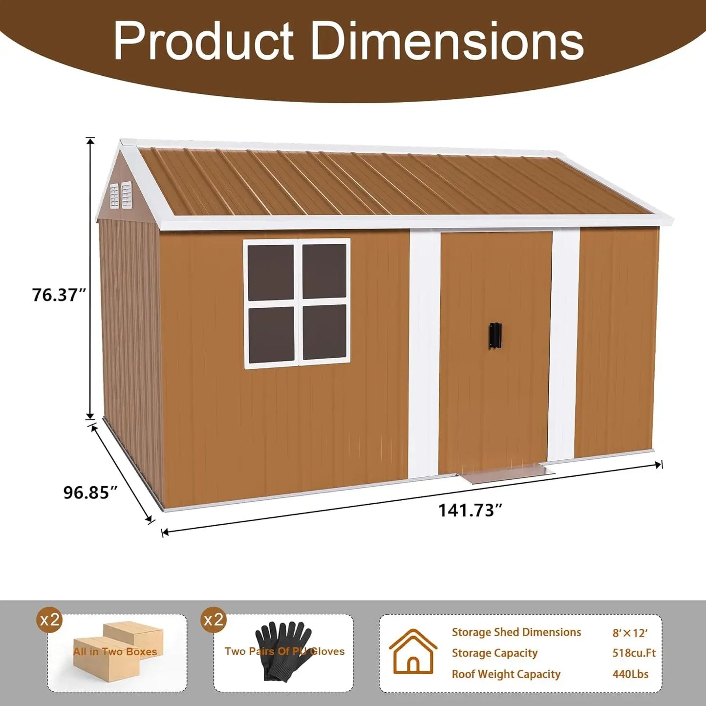 Heavy-Duty Metal Outdoor Storage Shed With Windows And Ventilation