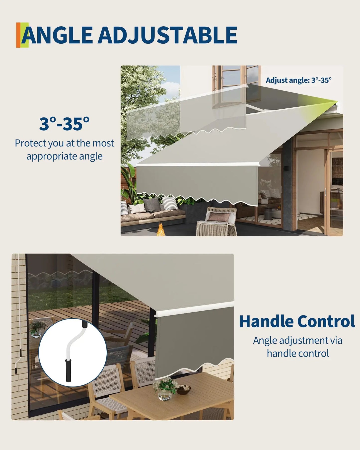 HiMISS Manual Retractable Patio Awning With Heavy Duty Aluminum Frame