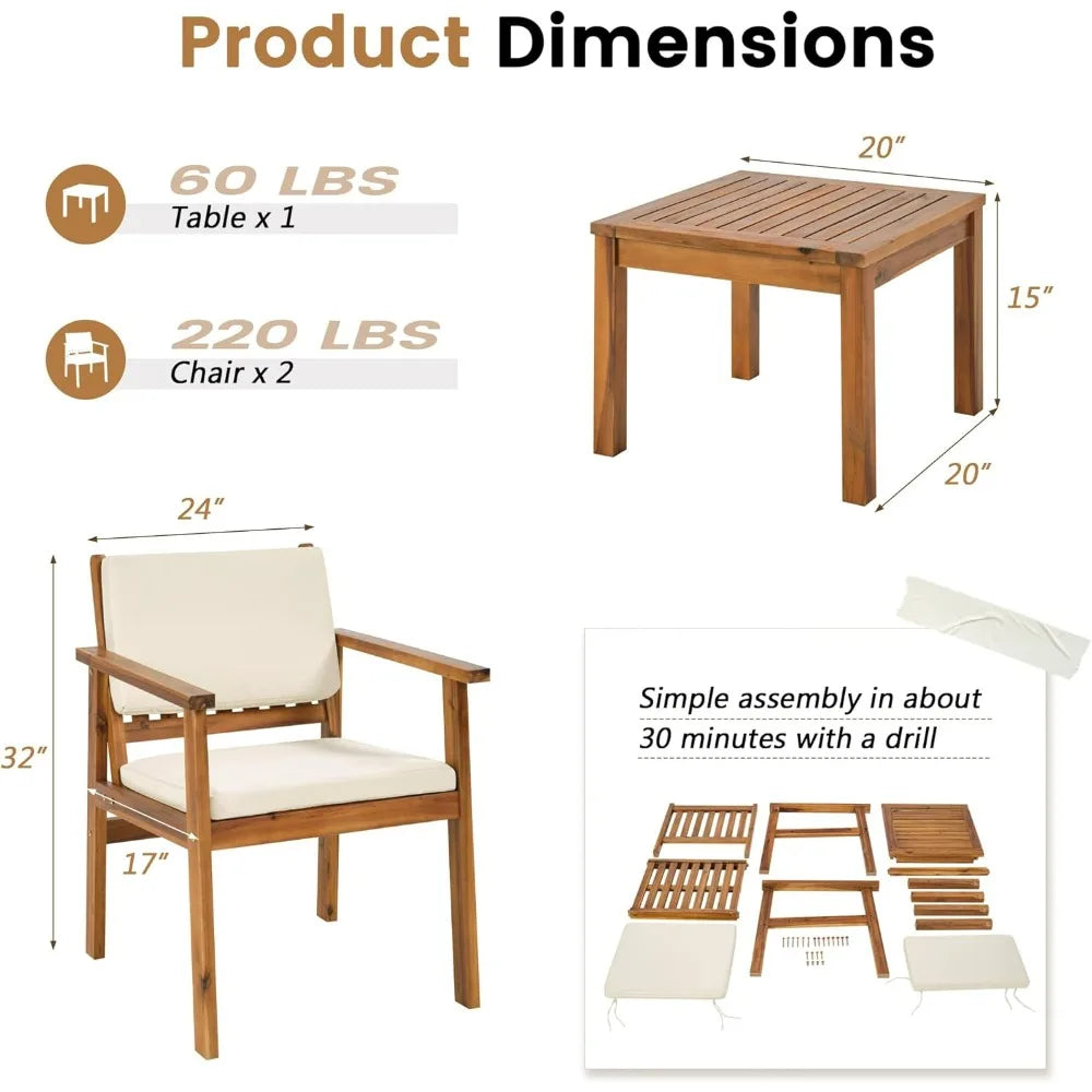 Flamaker Patio Chairs Acacia Wood Outdoor Set With Coffee Table