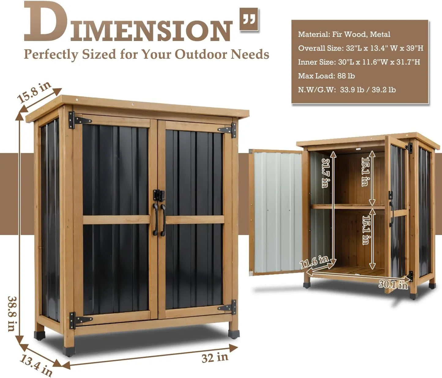 PetsCosset Outdoor Storage Shed Waterproof Garden Storage Cabinet GF31
