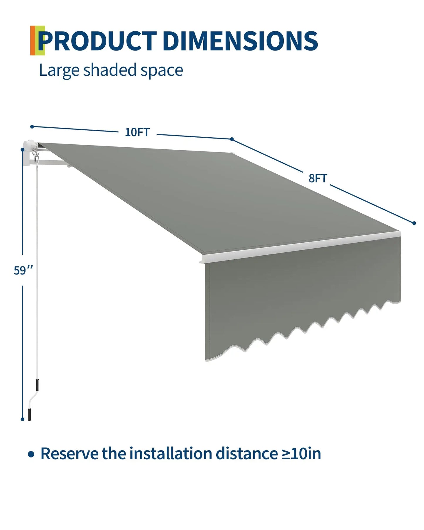 HiMISS Manual Retractable Patio Awning With Heavy Duty Aluminum Frame