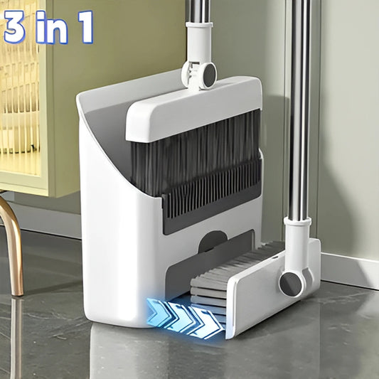 3-In-1 Broom And Dustpan Set With Long-Handled Floor Brush