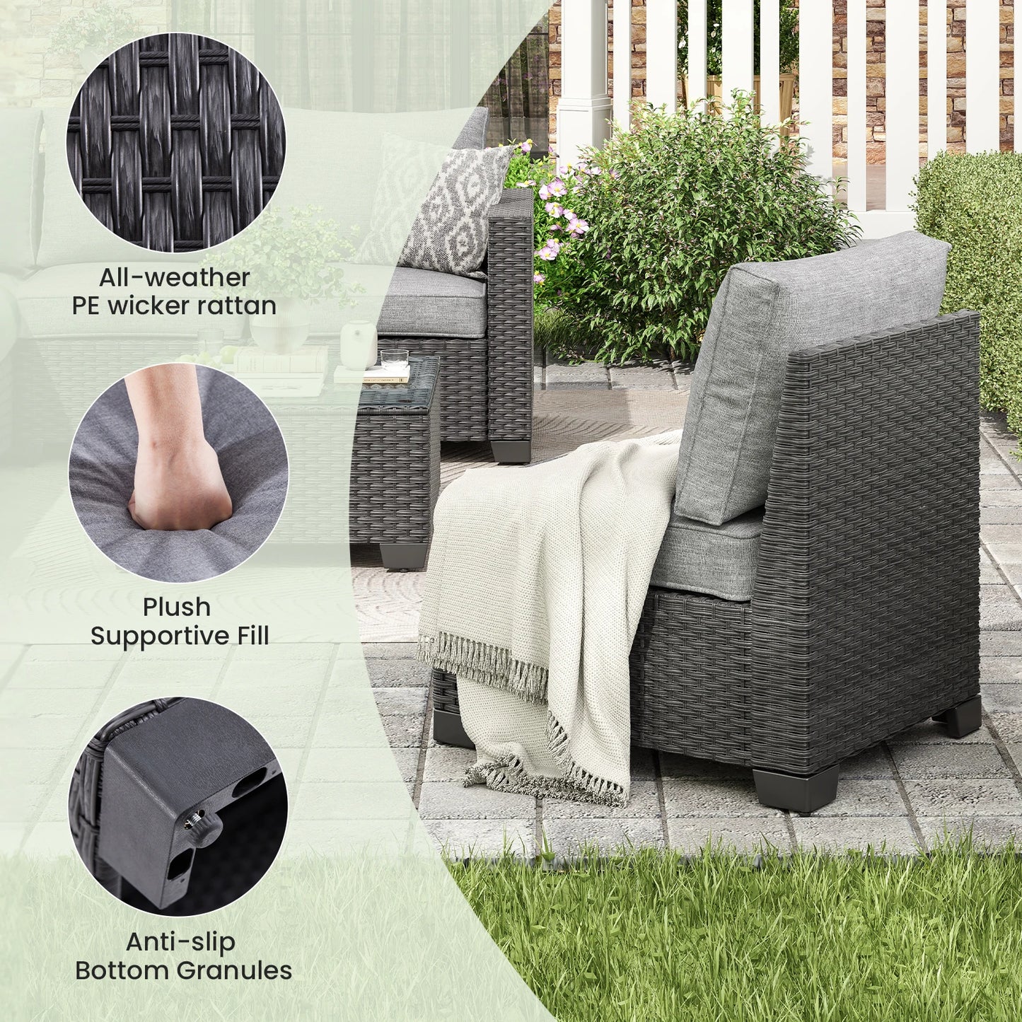 Farini Patio Sectional Sofa Set Outdoor Furniture With Ottoman